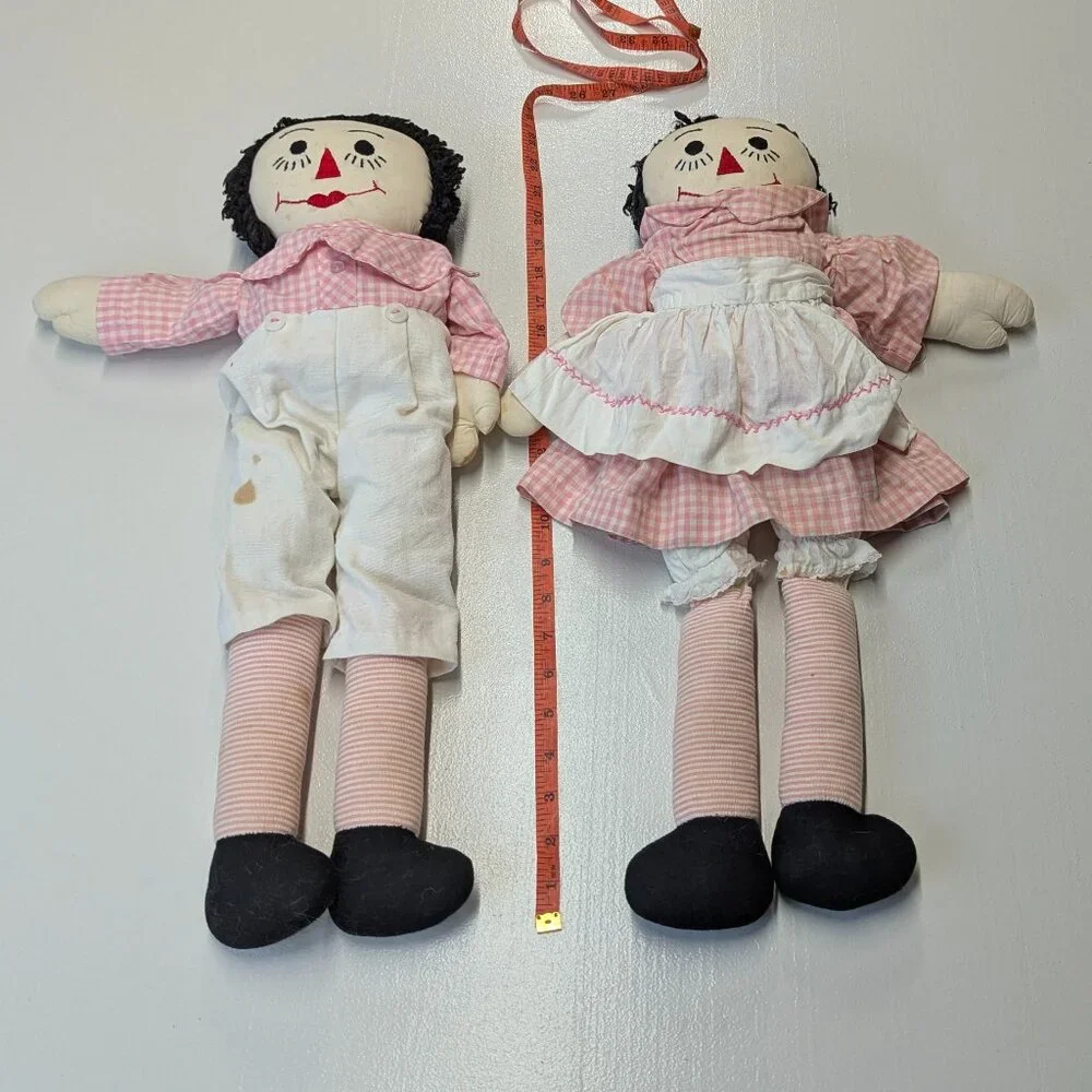 Vintage Hand Made Raggedy Ann and Andy Pink Gingham Large Size *Stains